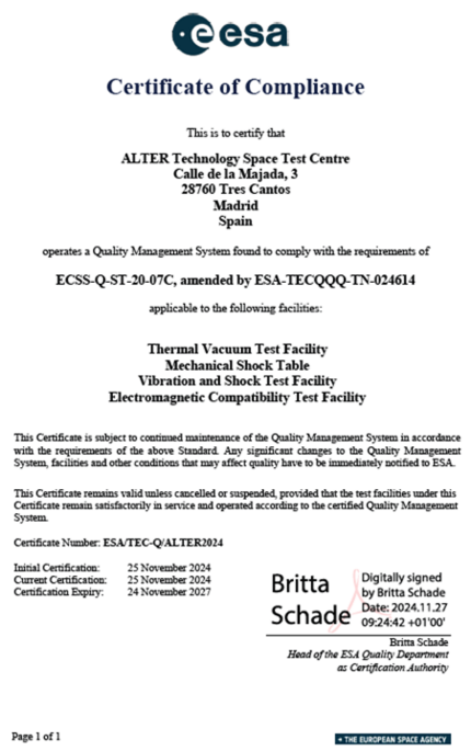 ESA Statement of compliance with ECSS Q ST 20 07 Small Sats